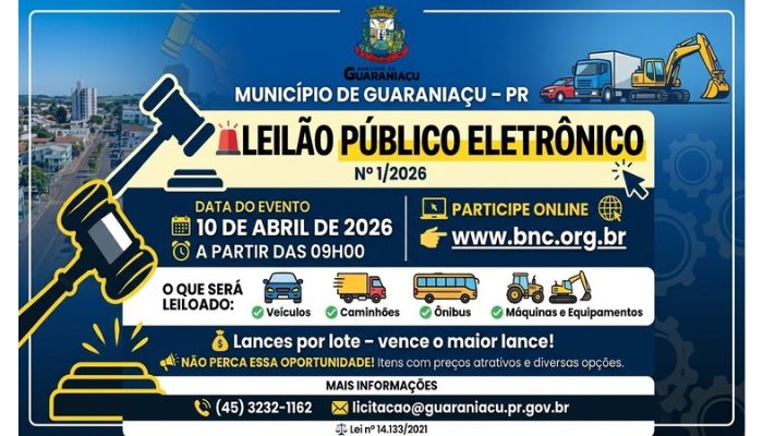 Guaraniaçu abre leilão eletrônico para venda de veículos e maquinários inservíveis